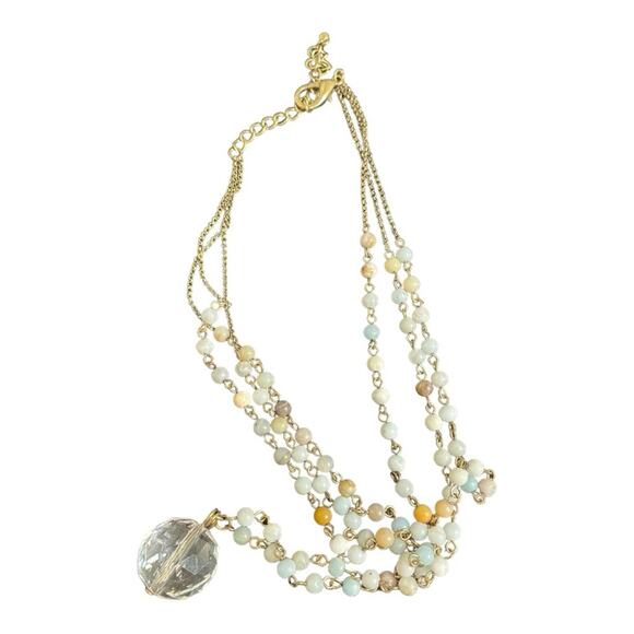 Gold Tone Layered Station Bead Crystal Sphere Pendant Necklace - Picture 2 of 3